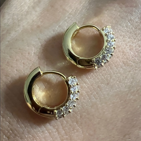 Triple Pavé Huggie Hoops | 18K Gold Vermeil | 14mm CZ - Picture 4 of 11